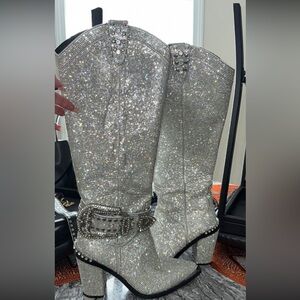 Dolls Kill Silver Rhinestone Boots